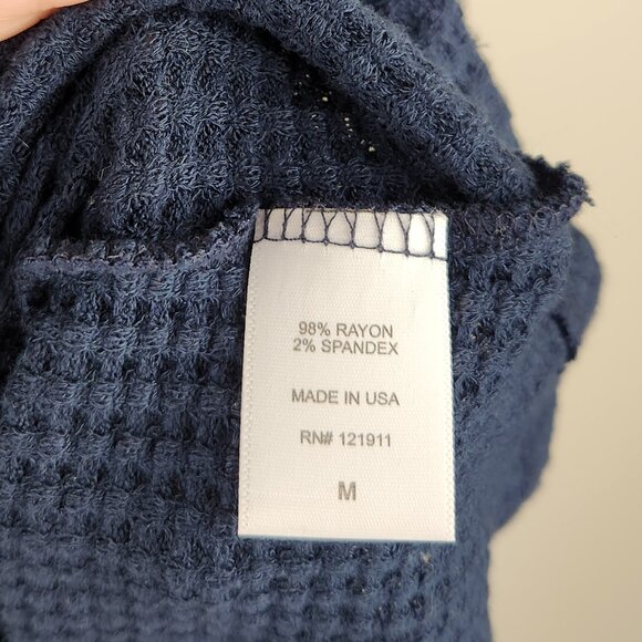 LNA Revolve Cross Strap Waffle Knit Long Sleeve Thermal Sweater Top Navy Blue M - Picture 7 of 8